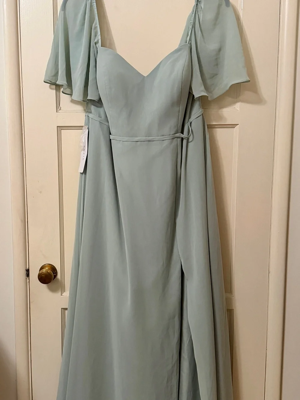 Azazie Chloe Sage Green Bridesmaid Dress with Flutter Sleeves